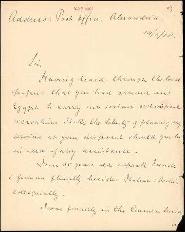 Letter sent by White, Harold A. to Schliemann, Heinrich, 1888