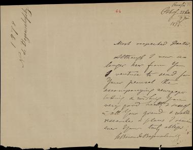 Letter sent by Bogouschevsky, Nicolas de to Schliemann, Heinrich, 1877/1878