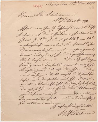 Letter sent by Wibbelmann, Hermann to Schliemann, Heinrich, 1857
