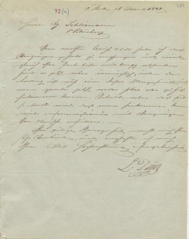 Letter sent by Deyer, L. to Schliemann, Heinrich, 1848