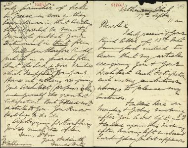Letter sent by Hill, James to Schliemann, Heinrich, 1879