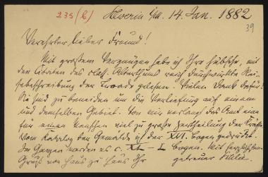 Letter sent by Schlie, Friedrich to Schliemann, Heinrich, 1882