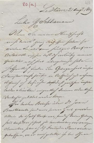 Letter sent by Kempen, H. to Schliemann, Heinrich, 1849