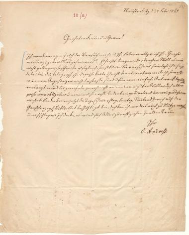 Letter sent by Andres, Carl to Schliemann, Heinrich, 1869