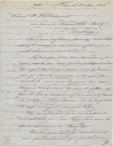 Letter sent by Schröder, Anth. & Co. to Schliemann, Heinrich, 1846