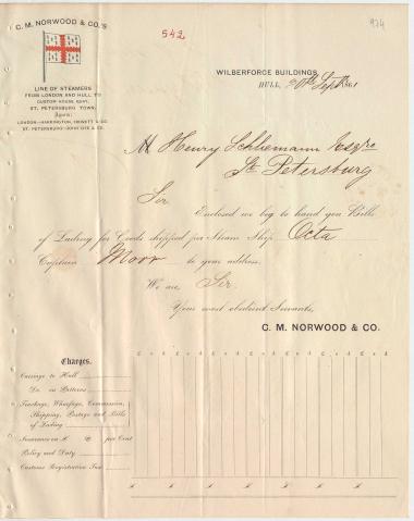 Letter sent by Norwood, C. M. & Co. to Schliemann, Heinrich, 1861