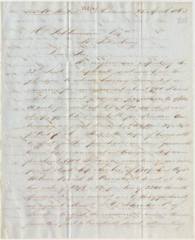 Letter sent by Fesser, F. & Co. to Schliemann, Heinrich, 1863