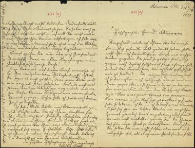 Letter sent by Lisch, Emilie to Schliemann, Heinrich, 1879