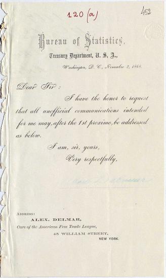 Letter sent by Delmar, Alex to Schliemann, Heinrich, 1868