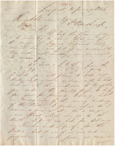 Letter sent by Telo & Prange to Schliemann, Heinrich, 1856