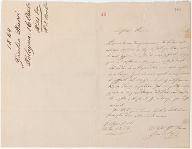 Letter sent by Bassi, Giulio to Schliemann, Heinrich, 1864