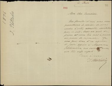 Letter sent by Φωτιάδης, Ιωάννης to Schliemann, Heinrich, 1876