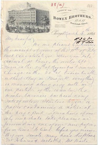 Letter sent by Bowen, James H. to Schliemann, Heinrich, 1868
