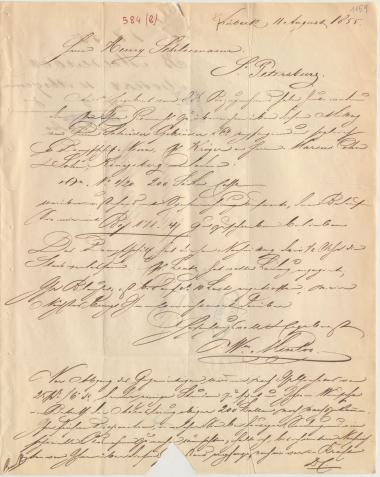 Letter sent by Minlos, L. to Schliemann, Heinrich, 1855
