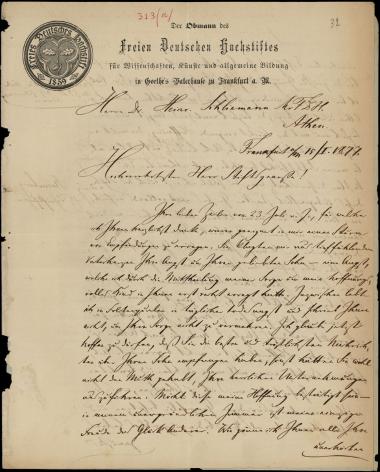 Letter sent by Volger, Otto G. H. to Schliemann, Heinrich, 1877