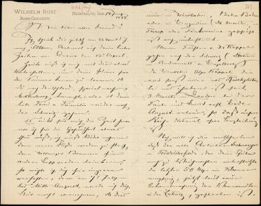 Letter sent by Rust, Wilhelm to Schliemann, Heinrich, 1888