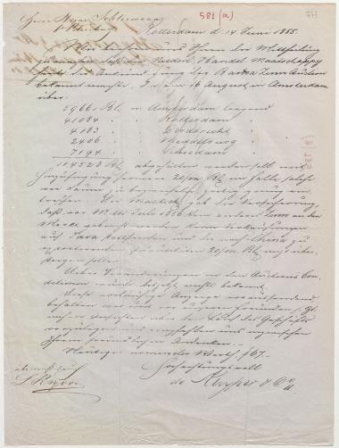 Letter sent by De Kuyper & Co. to Schliemann, Heinrich, 1855
