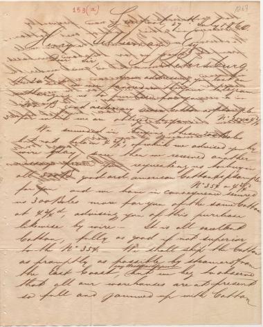 Letter sent by Prange & Meyer to Schliemann, Heinrich, 1860