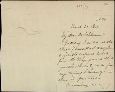 Letter sent by Cesnola, L. P. di to Schliemann, Heinrich, 1877