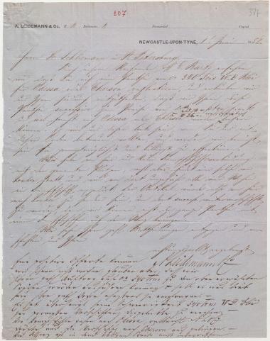 Letter sent by Leidemann, A. & Co. to Schliemann, Heinrich, 1858
