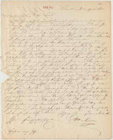 Letter sent by Minlos, L. to Schliemann, Heinrich, 1855
