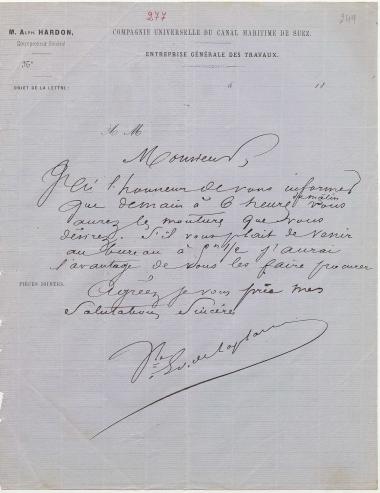 Letter sent by Laplan, E. de to Schliemann, Heinrich, 1864