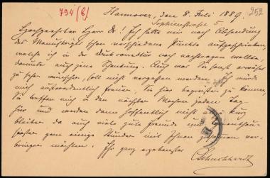 Letter sent by Schuchhardt, Carl to Schliemann, Heinrich, 1889