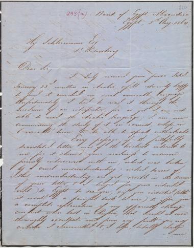 Letter sent by Nicaty, Jules A. to Schliemann, Heinrich, 1864