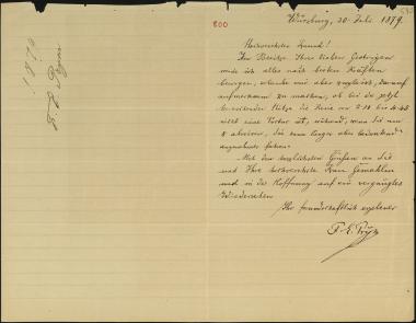 Letter sent by Prym, F. E. to Schliemann, Heinrich, 1879