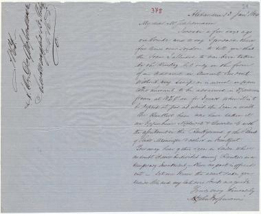 Letter sent by Forssmann, A. St. John to Schliemann, Heinrich, 1864