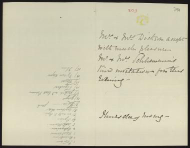 Letter sent by Dickson, ? and Dickson (Mrs.) to Schliemann, Heinrich and Σλήμαν, Σοφία, 1881
