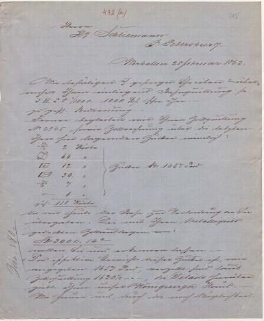 Letter sent by Cohn, Lion M. & Co. to Schliemann, Heinrich, 1863