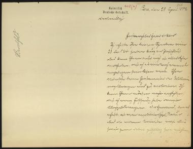 Letter sent by Hirschfeld, L. to Schliemann, Heinrich, 1882