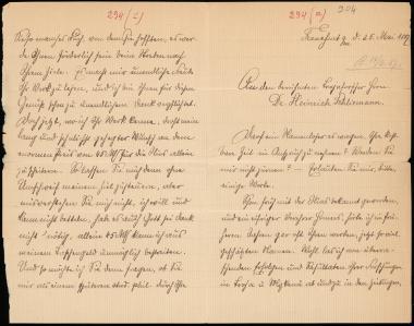 Letter sent by Molter, Rudolph to Schliemann, Heinrich, 1887