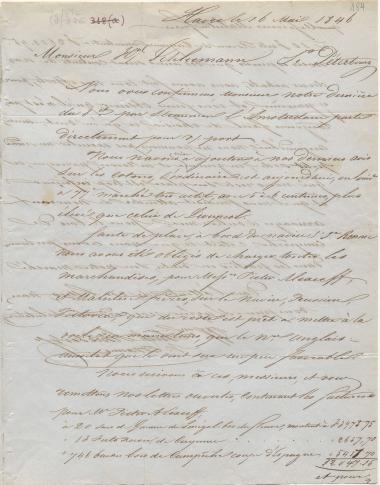Letter sent by Schröder, Anth. & Co. to Schliemann, Heinrich, 1846