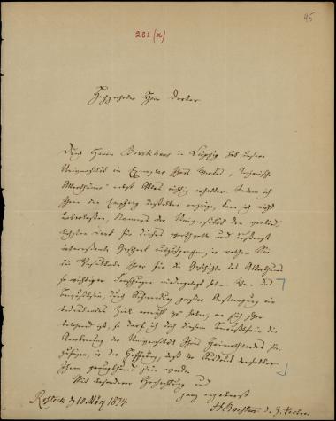 Letter sent by Basten, H. to Schliemann, Heinrich, 1874