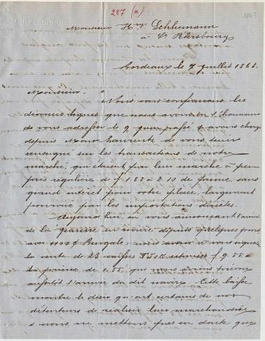 Letter sent by Roussanne & Michaelsen to Schliemann, Heinrich, 1863