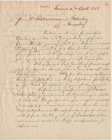 Letter sent by Tode, Rudolph to Schliemann, Heinrich, 1854