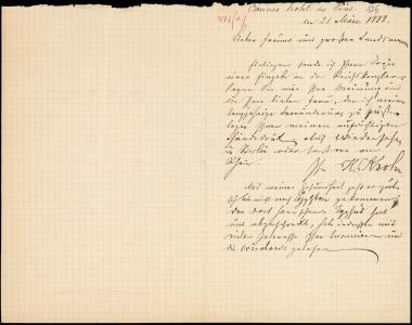 Letter sent by Krohn, Heinrich Christian to Schliemann, Heinrich, 1888
