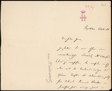 Letter sent by Radowitz, Joseph Maria to Schliemann, Heinrich, 1884