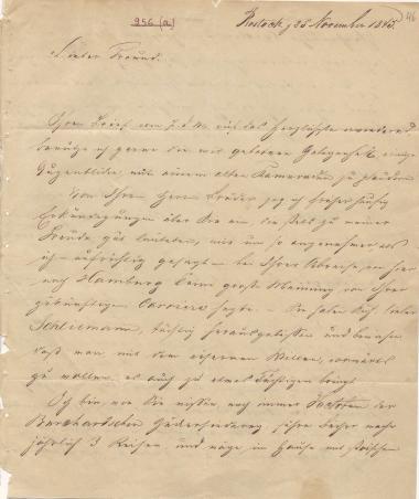 Letter sent by Friedrichsen, H. to Schliemann, Heinrich, 1845