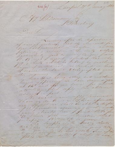 Letter sent by Schröder, Henry J. & Co. to Schliemann, Heinrich, 1863