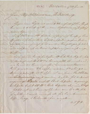 Letter sent by Adelson, Jacob to Schliemann, Heinrich, 1855