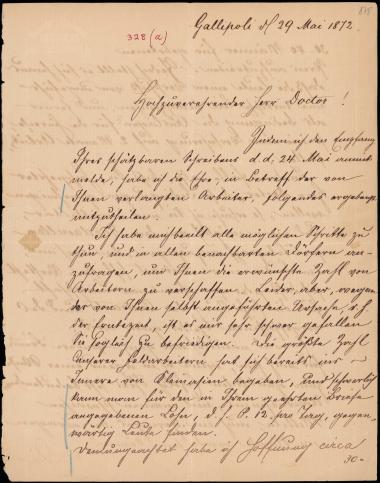 Letter sent by Müller, Max F. to Schliemann, Heinrich, 1872