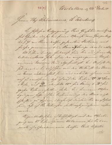 Letter sent by Adelson, Jacob to Schliemann, Heinrich, 1854