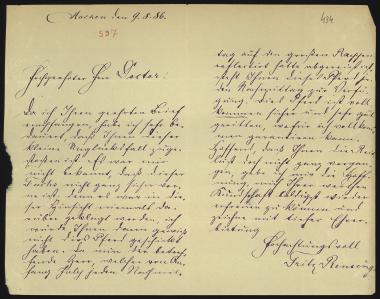Letter sent by Rensing, Fritz to Schliemann, Heinrich, 1886