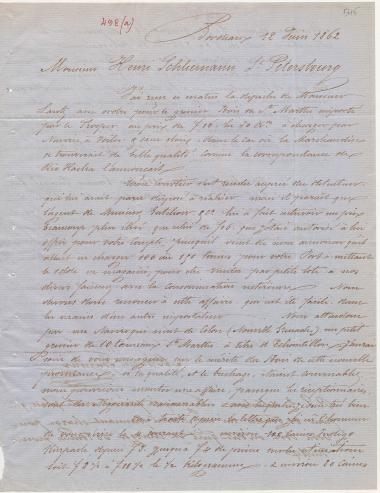 Letter sent by Fournier, Maurice to Schliemann, Heinrich, 1862