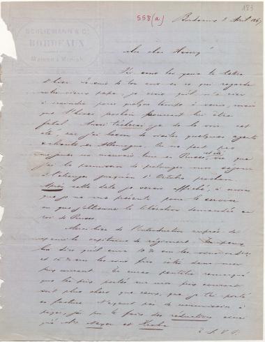 Letter sent by Schliemann, Ernst Wilhelm to Schliemann, Heinrich, 1867
