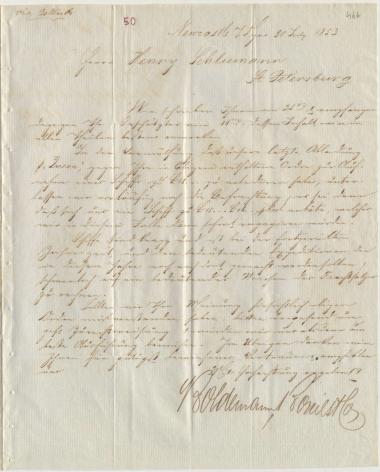 Letter sent by Boldemann, Borries & Co. to Schliemann, Heinrich, 1853