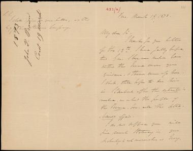 Letter sent by Brown, John P. to Schliemann, Heinrich, 1872